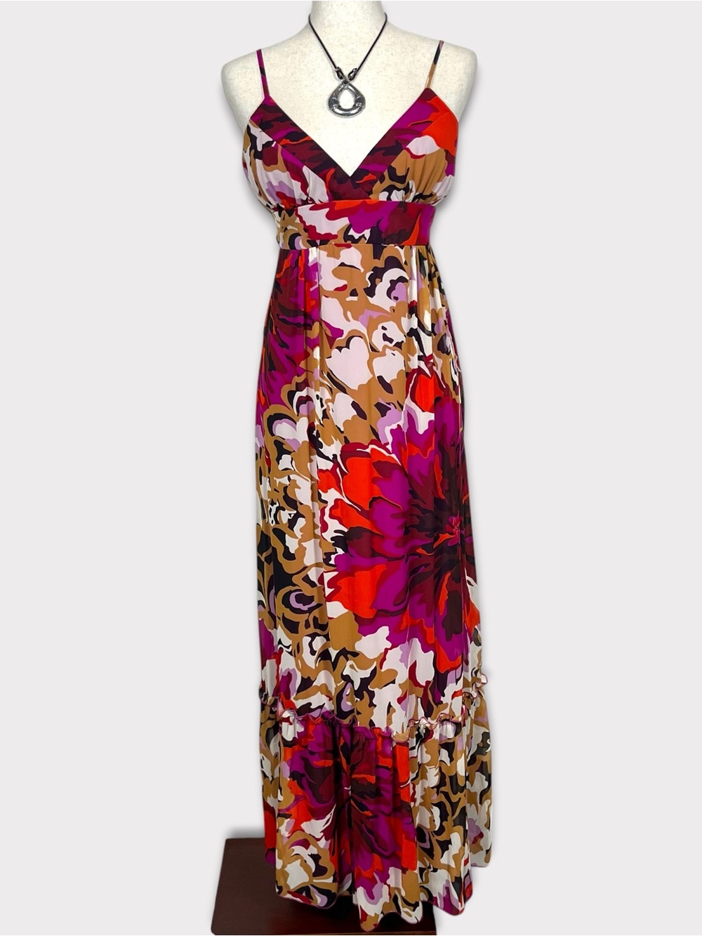 Bisou Bisou Tie Back Babydoll Maxi Dress 12 Floral Tiered Boho Festival